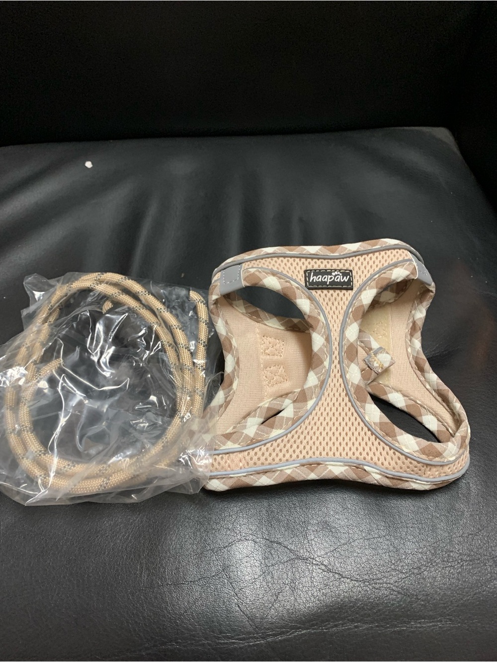 Haapaw Beige Diamond-Trim Pet Harness with Matching Leash